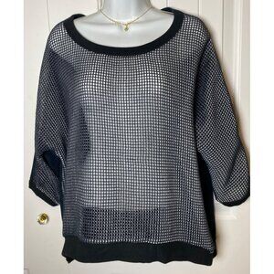 Marc Cain Sports Black & White Mesh Knit Sweater, Medium